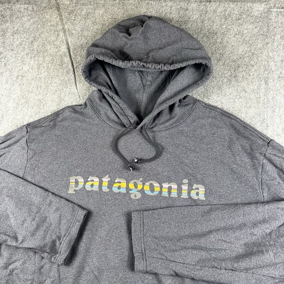 Patagonia Other - Patagonia Hoodie Men 3XL Gray Sweatshirt Pullover Wildrise Text Logo Recycled